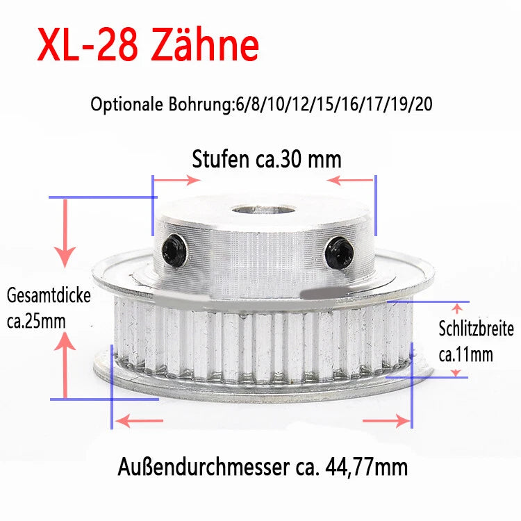 XL 10-100 Zähne Riemenscheibe Zahnrad 10T-100T Pulley für Zahnriemen 10mm Breite