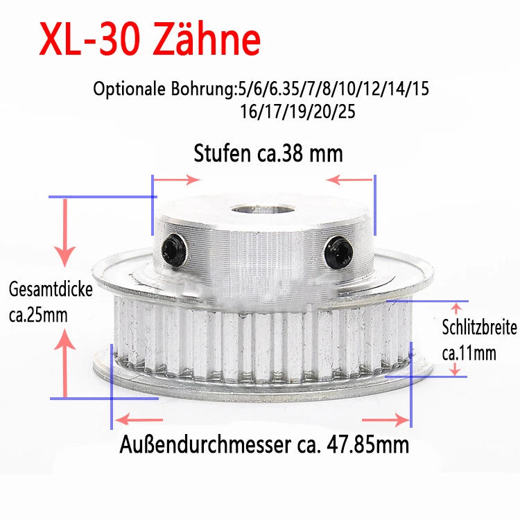 XL 10-100 Zähne Riemenscheibe Zahnrad 10T-100T Pulley für Zahnriemen 10mm Breite