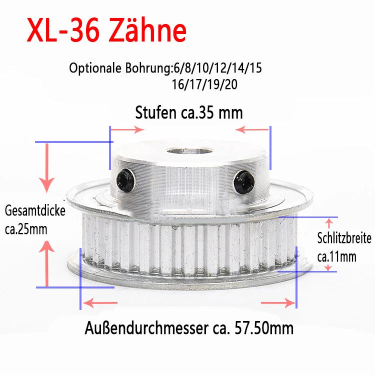 XL 10-100 Zähne Riemenscheibe Zahnrad 10T-100T Pulley für Zahnriemen 10mm Breite