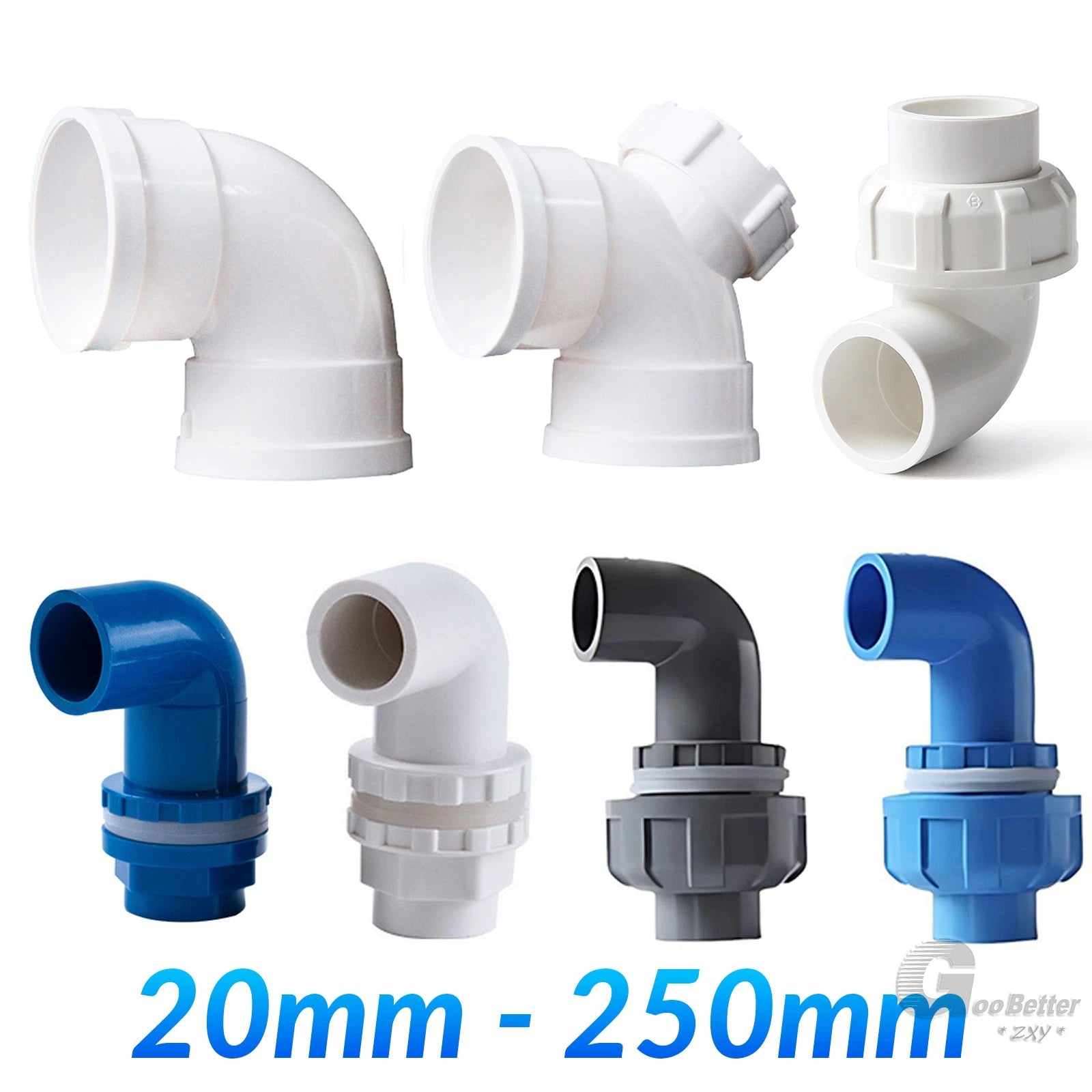 PVC Klebefittings  20 25 32 40 50 75 110-250mm Bogen Rohr Winkel Muffe Übergang