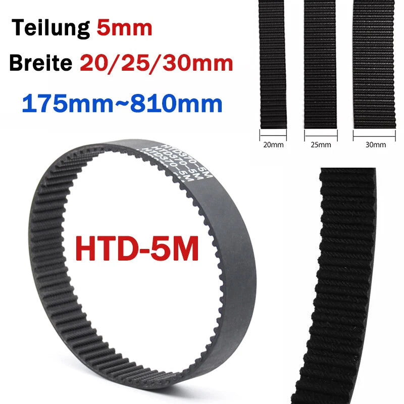 HTD 5M Rubber Timing Belt — Pitch 5mm, Width 20/25/30mm, 175–810mm Loop