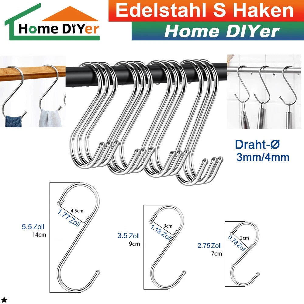 S-Haken Küchenhaken Fleischerhaken Metallhaken Edelstahlhaken S-Form Haken Hooks