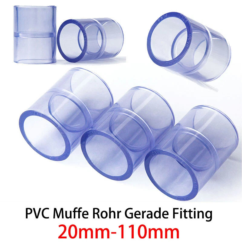 PVC-U Rohrverbinder 20~110mm Gerade Rohr Fitting Muffe Klebefittings Transparent
