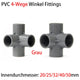 PVC 4-Wege Grau Winkel 90° Rohr-Fittings Klebefittings Muffen 20 25 32 40 50mm