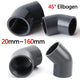 PVC 45° Ellbogen Winkel Klebe Fittings Rohr Grau Muffe Rohrverbinder 20mm~200mm