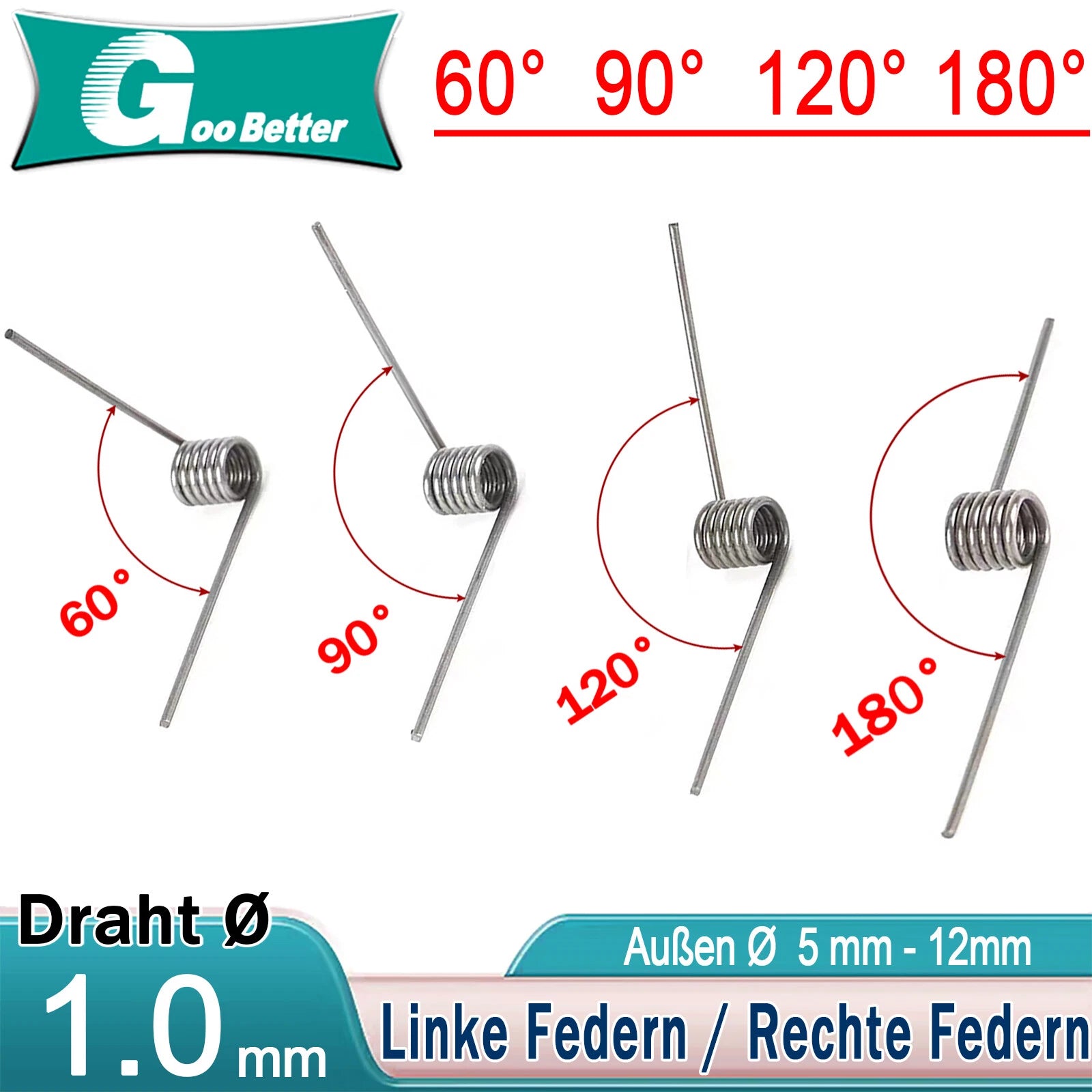 Schenkelfeder d 1,0mm Øa 5-12mm Ls ± 30mm *Federstahl Torsions Dreh Feder