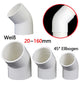 PVC 45° Ellbogen Winkel Klebe Fittings Rohr Muffe Rohrverbinder Weiß 20mm~200mm