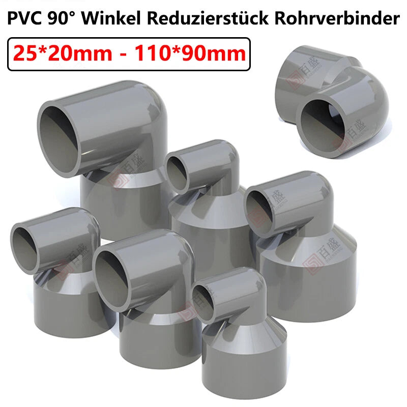 PVC 90° Winkel Reduzierstück Rohrverbinder Reduzierstück Muffe Fittings 20-110mm