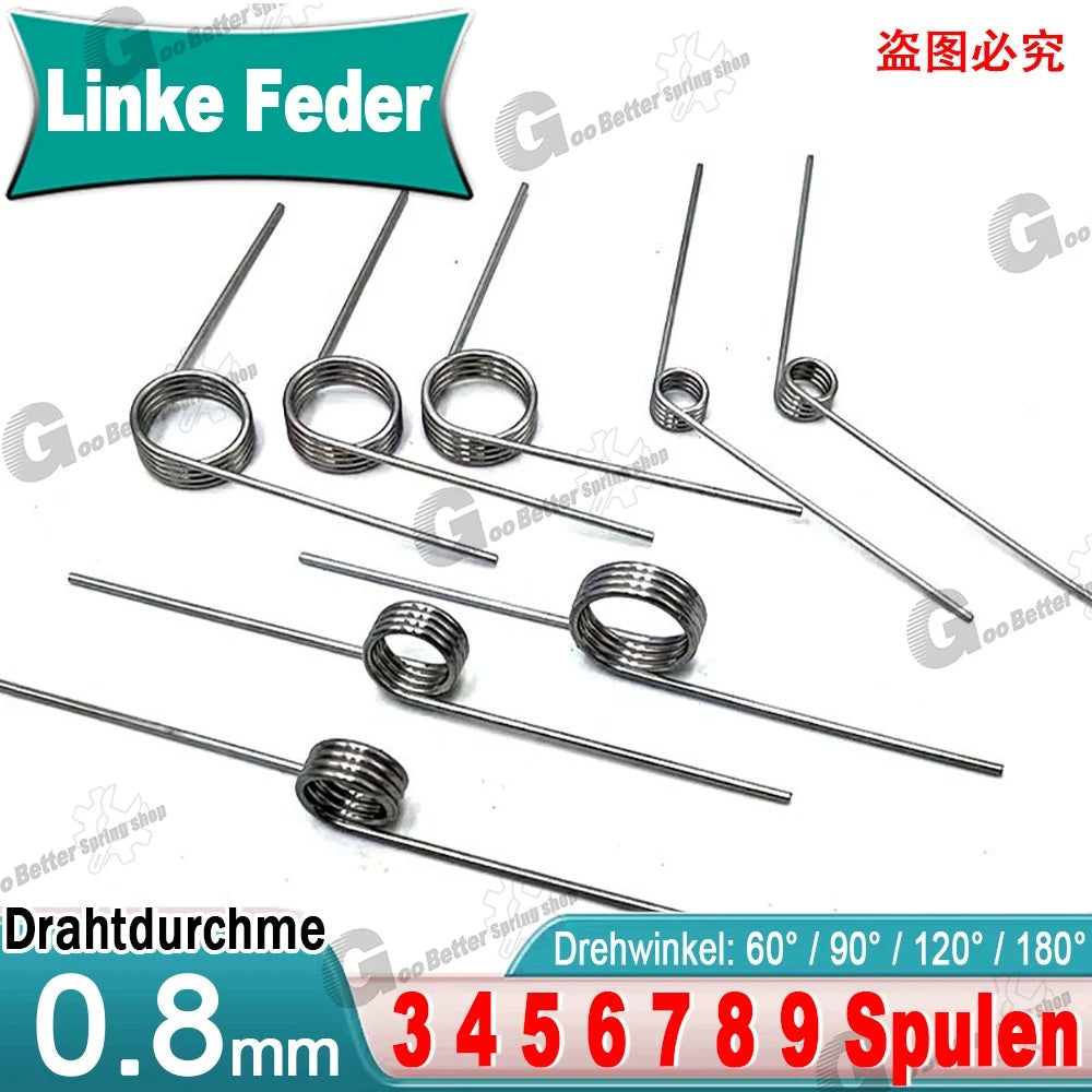 Schenkelfeder/Torsionsfeder/Drehfeder/D 0,8 mm Øa 5-10 mm Spannfeder linke Feder