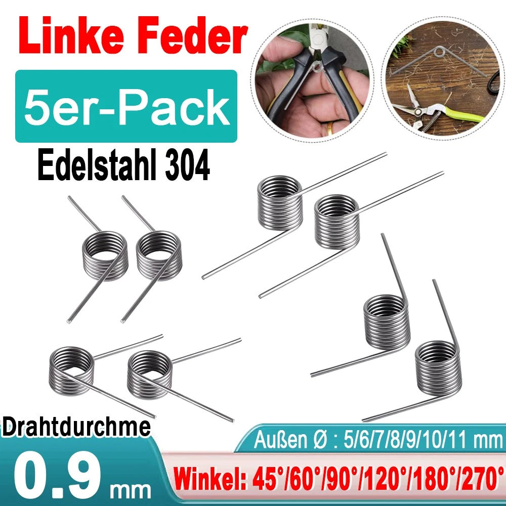 5X Drehfeder-Schenkelfeder d 0,9mm Øa 5mm-11mm Edelstahl Torsions linke Feder