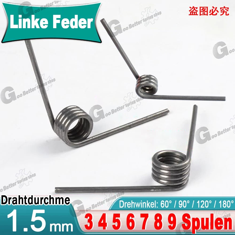 Schenkelfeder/Torsionsfeder/Drehfeder/D 1,5 mm Øa 8-16 mm Spannfeder linke Feder