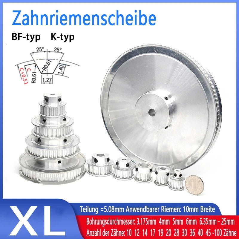 XL 10-100 Zähne Riemenscheibe Zahnrad 10T-100T Pulley für Zahnriemen 10mm Breite