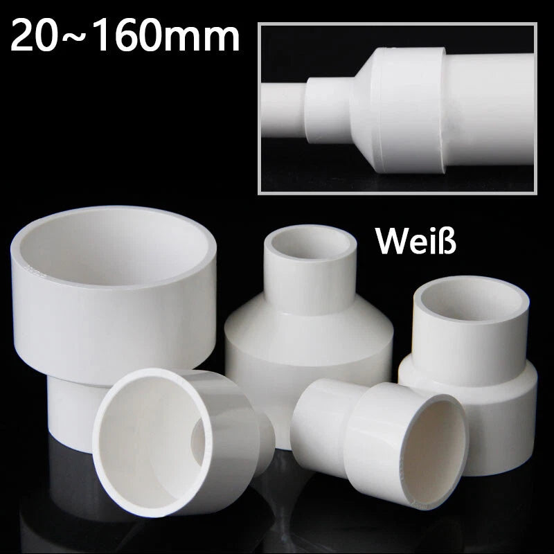 PVC Weiß Reduzierstück Muffe Rohr Fittings Verbinder Klebefittings 20mm~160mm