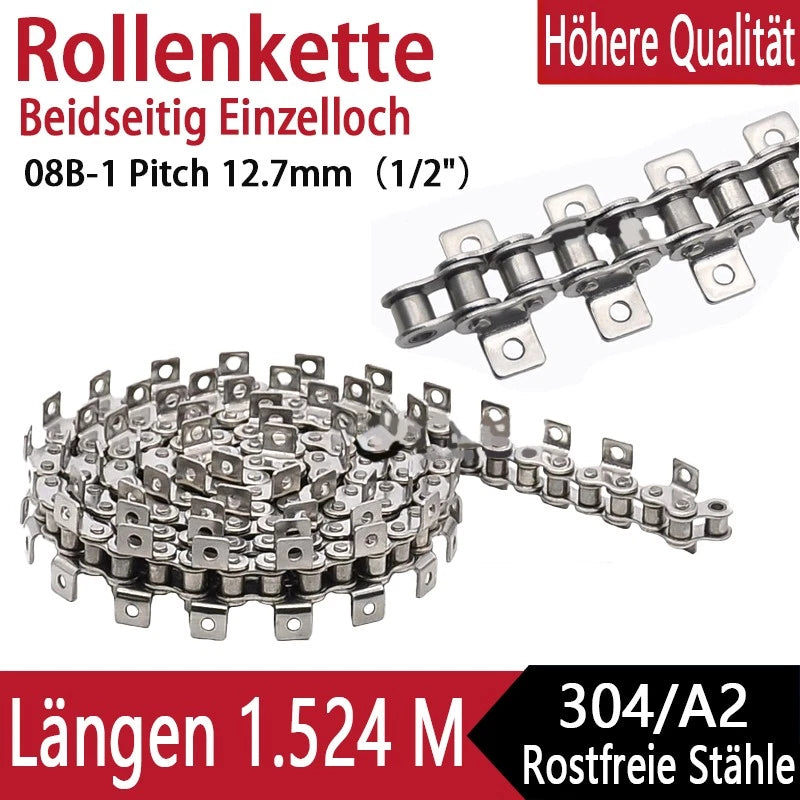 08B-1 Rollenkette 1/2" Antriebskette Rostfreier Stahl Förderkette Roller Chain