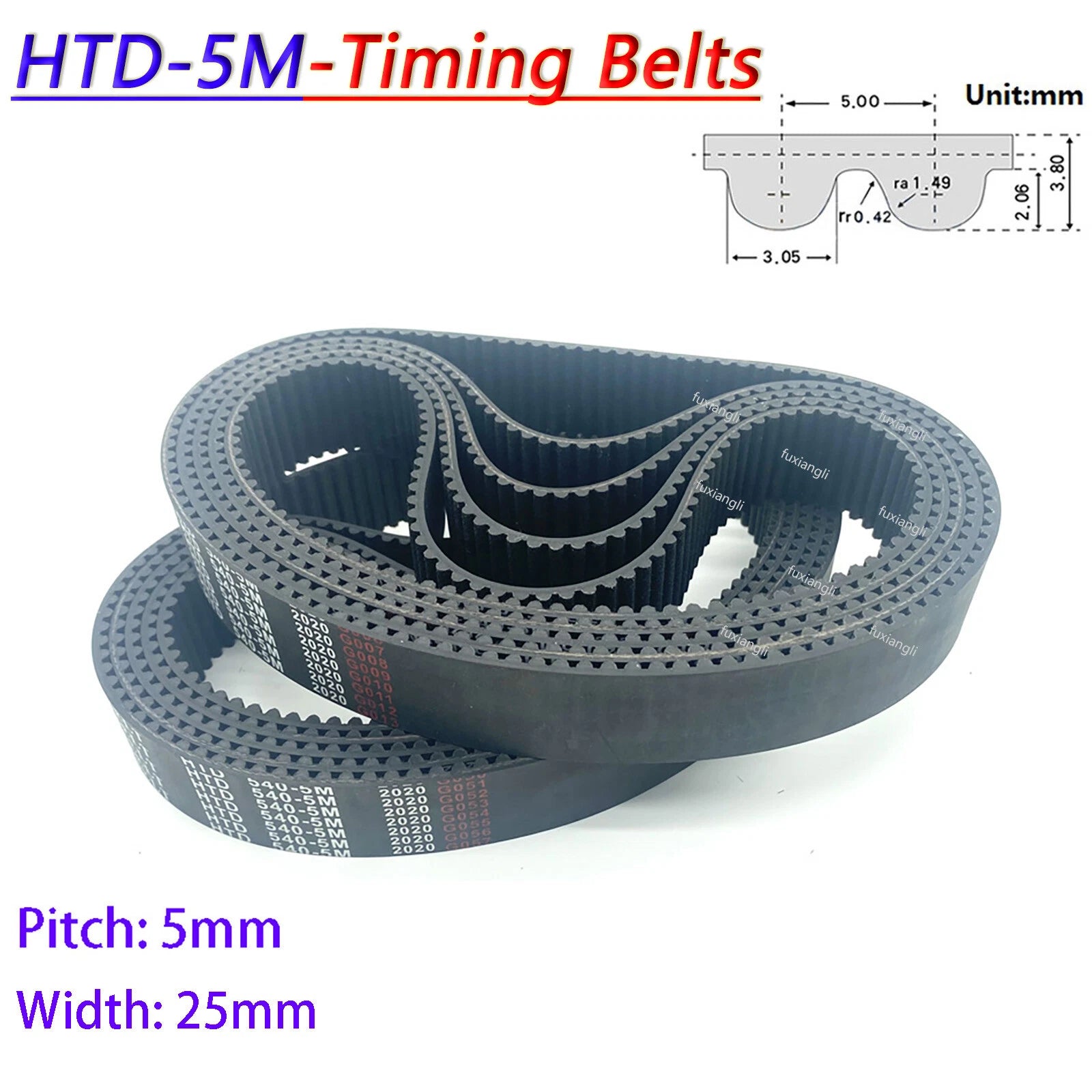 HTD 5M Timing Belt 25mm Wide — Rubber Closed Loop Synchronous Drive Belt