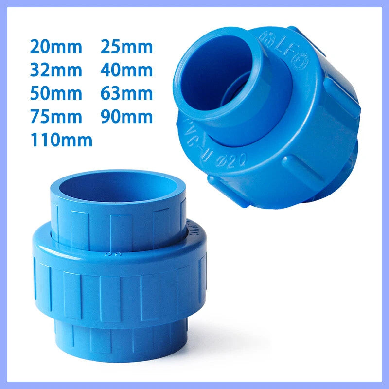PVC Klebe Fittings Verschraubung Verbinder Muffe PN 10 Bar Innen-Ø 20-110mm Blau