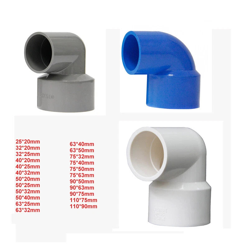PVC Winkel 90 Grad Klebefittings Klebemuffe Rohr Reduzierung Weiß Grau Blau