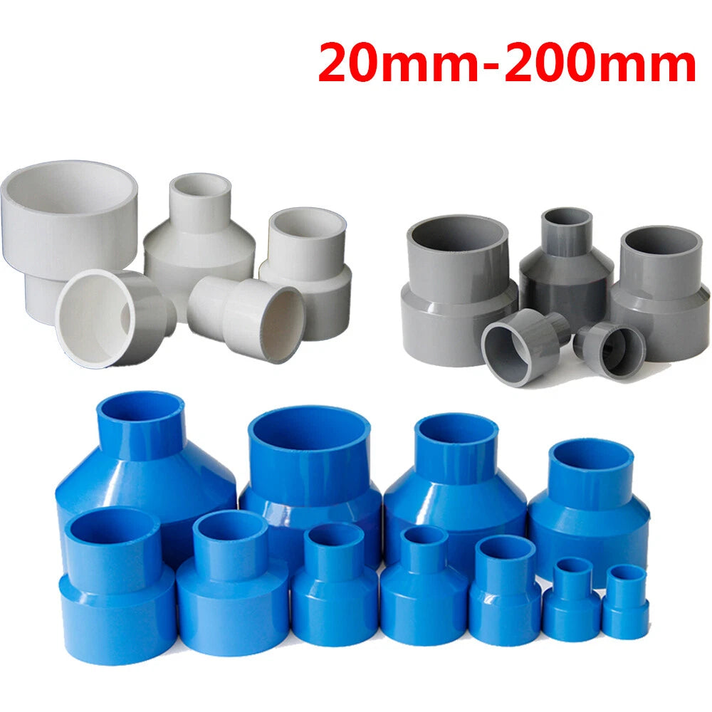 Ø 20mm - 200mm PVC Reduzierstück Muffe Rohr Fitting Klebefittings Weiß Grau Blau