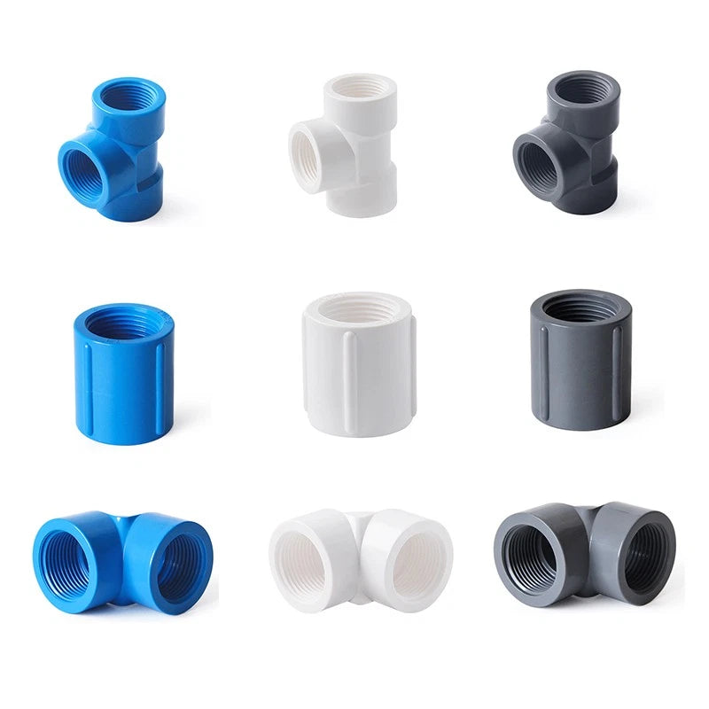 PVC Fittings Winkel T-Stück Muffe 1 4" 3 4" 1" Innengewinde Rohr Verbindung