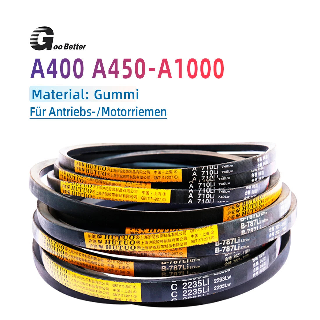 Classical V-Belt Profile A (DIN 2215) — 13mm × 8mm Cross-Section, Sizes A-400 to A-1000