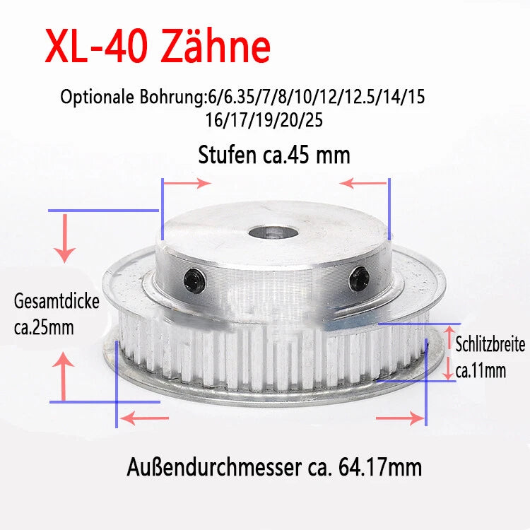 XL 10-100 Zähne Riemenscheibe Zahnrad 10T-100T Pulley für Zahnriemen 10mm Breite