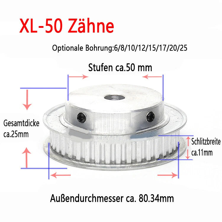 XL 10-100 Zähne Riemenscheibe Zahnrad 10T-100T Pulley für Zahnriemen 10mm Breite