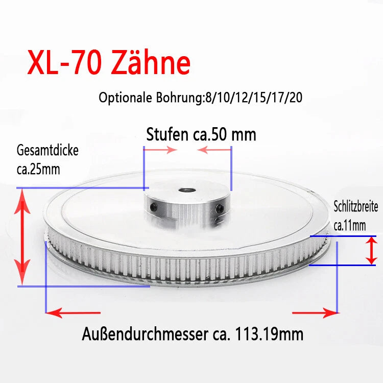 XL 10-100 Zähne Riemenscheibe Zahnrad 10T-100T Pulley für Zahnriemen 10mm Breite