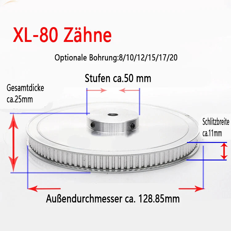 XL 10-100 Zähne Riemenscheibe Zahnrad 10T-100T Pulley für Zahnriemen 10mm Breite