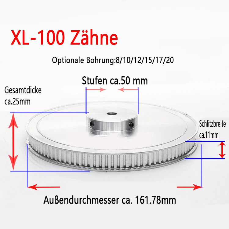 XL 10-100 Zähne Riemenscheibe Zahnrad 10T-100T Pulley für Zahnriemen 10mm Breite