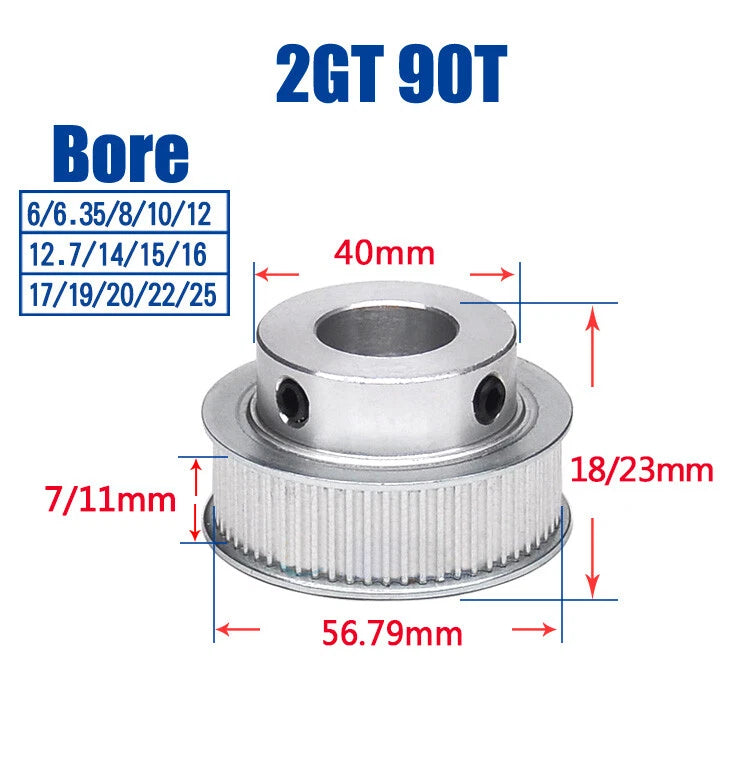 GT2 90T Zähne Zahnrad-Pulley Riemenscheibe Breite 7mm/11mm Zahnriemenrad