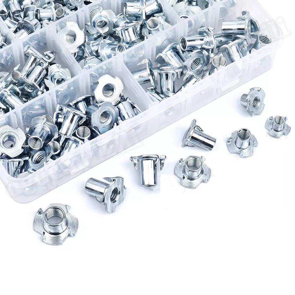 150pcs M4 M5 M6 M8 Thickened Steel Four Claws Speaker Nut Blind Pronged Insert T - nut Wood Furniture Nut Assortment Kit Set - HomeDIYer