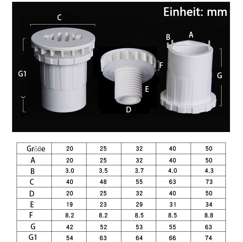PVC Klebefitting Aquarium Fish Tank Wasser Rohr Fittings Stecker 3 Farbe 20~50mm