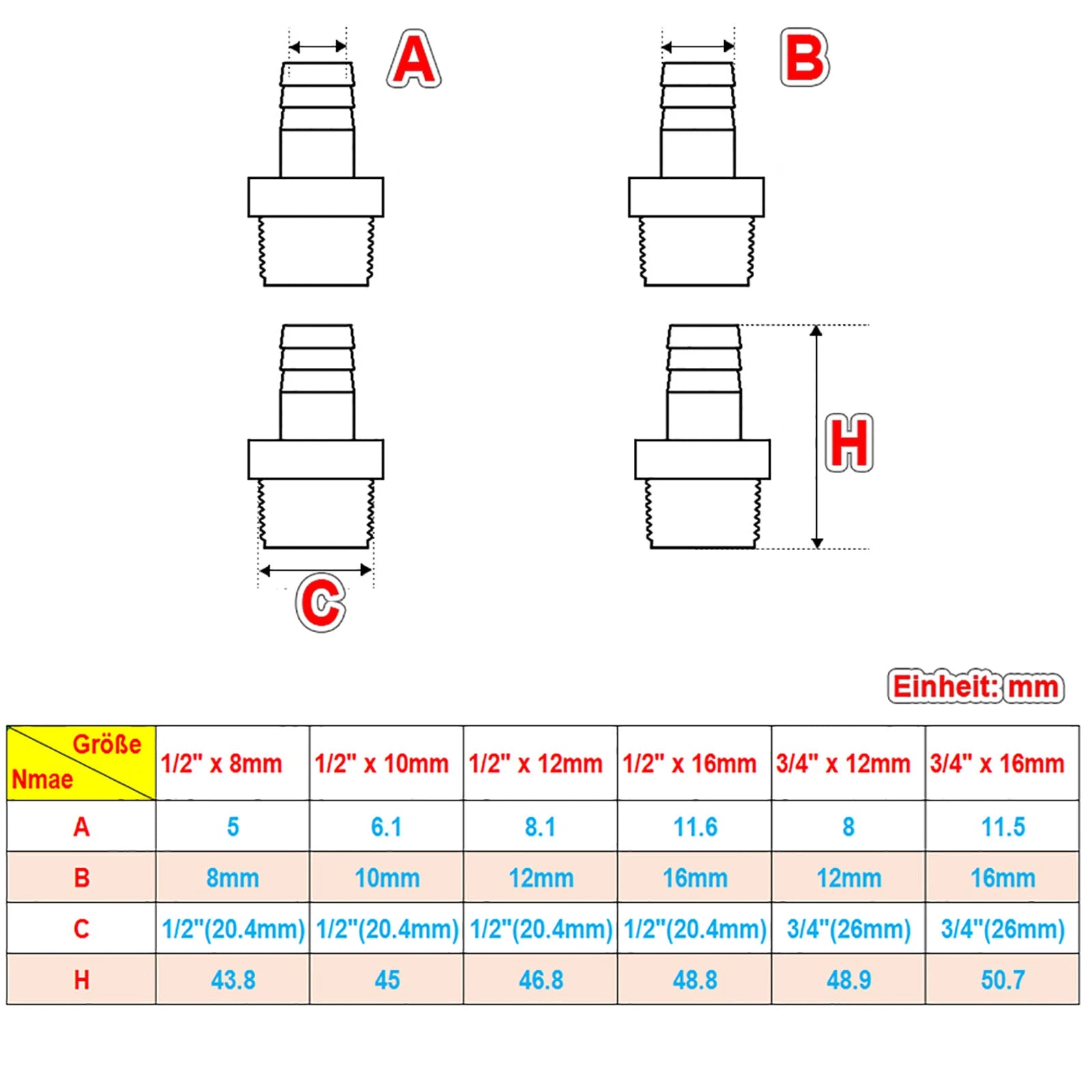Schlauchtülle PVC Fitting Mit AG Schlauchnippel Druck Wasser Rohr Fittings 8 -16