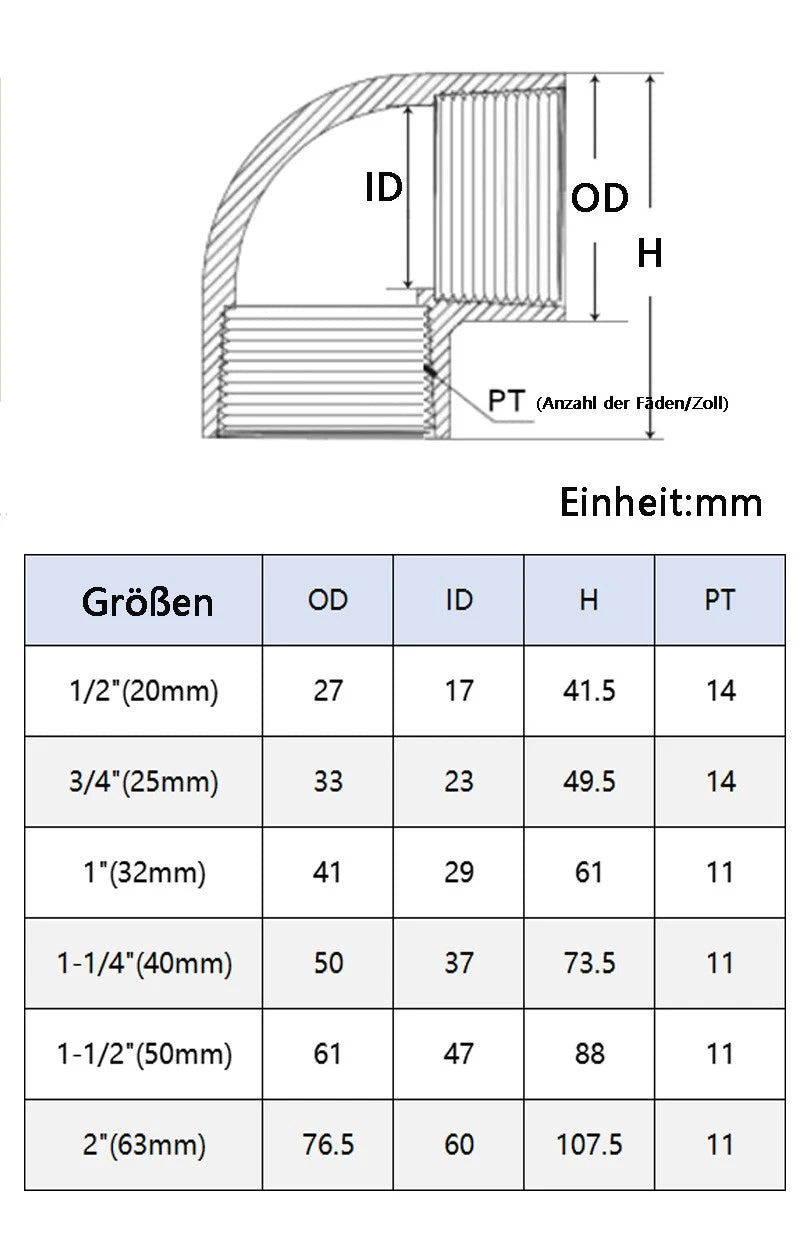 PVC 90° Winkel Rohrverbinder Verbindern Fittings 1 2" 3 4" 1" ~ 2" Innengewinde