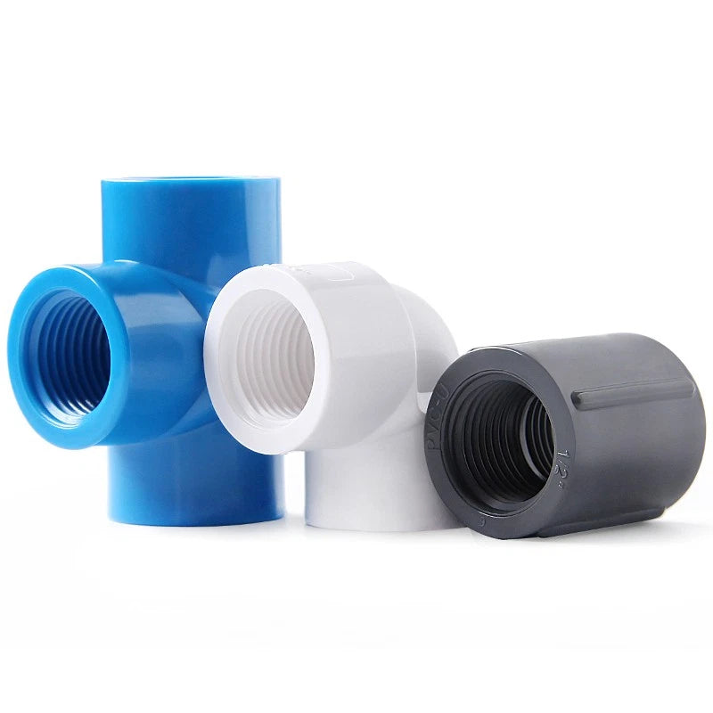 PVC Fittings Winkel T-Stück Muffe 1 4" 3 4" 1" Innengewinde Rohr Verbindung