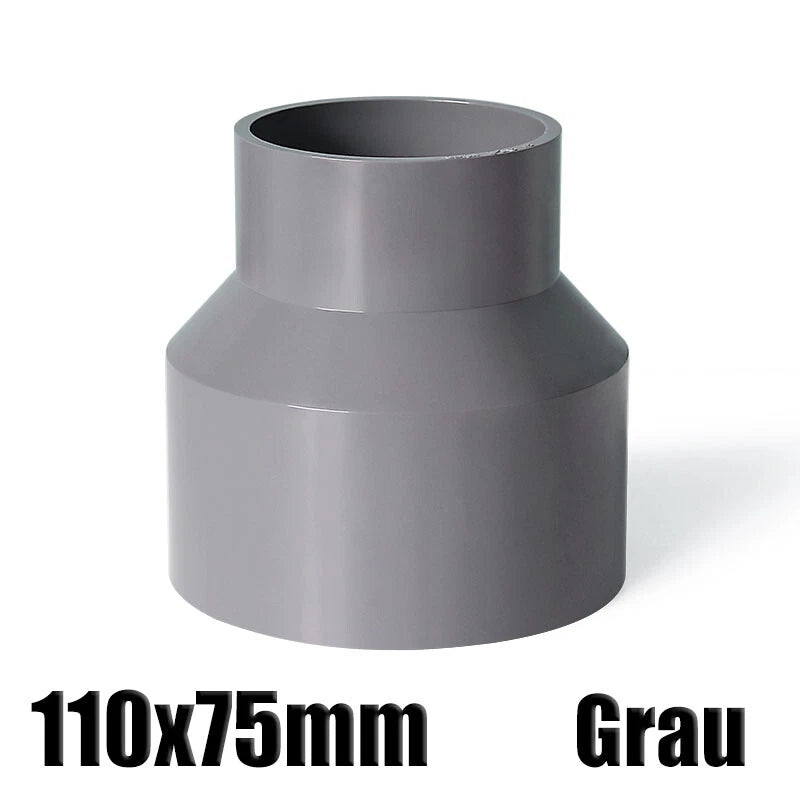 Ø20mm-200mm PVC Reduzierstück Muffe Rohr Fitting Klebefittings Lang Konisch Grau
