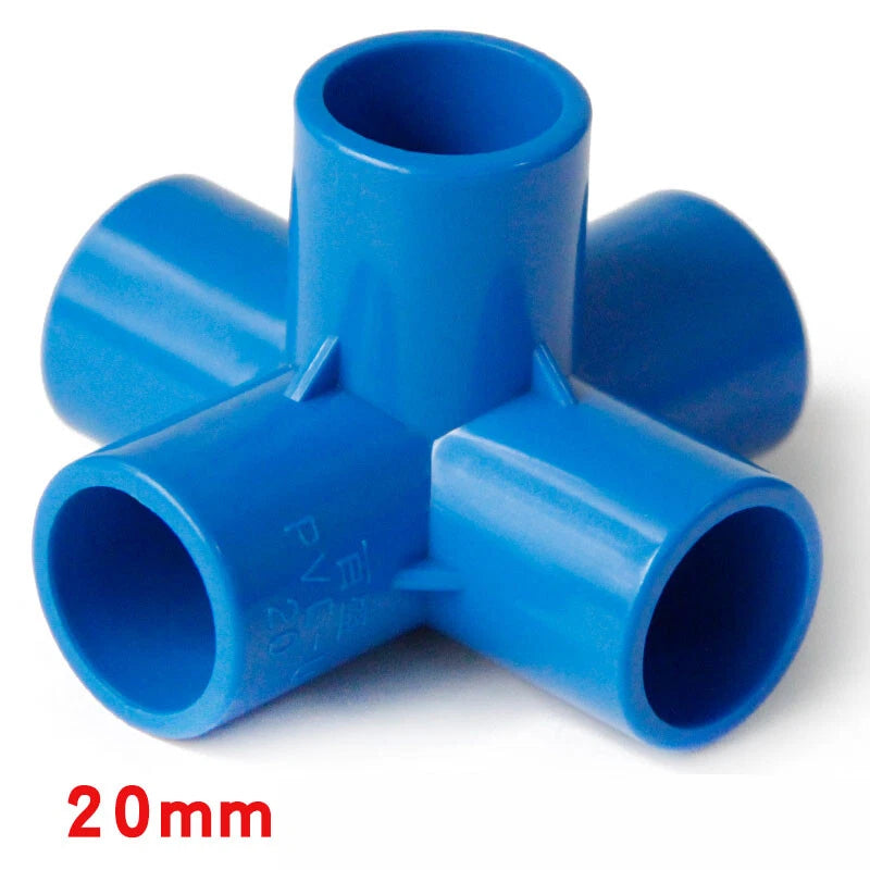 PVC 5-Wege Winkel 90° Rohr-Fittings Klebefittings Muffen Blau 20 25 32 40 50mm