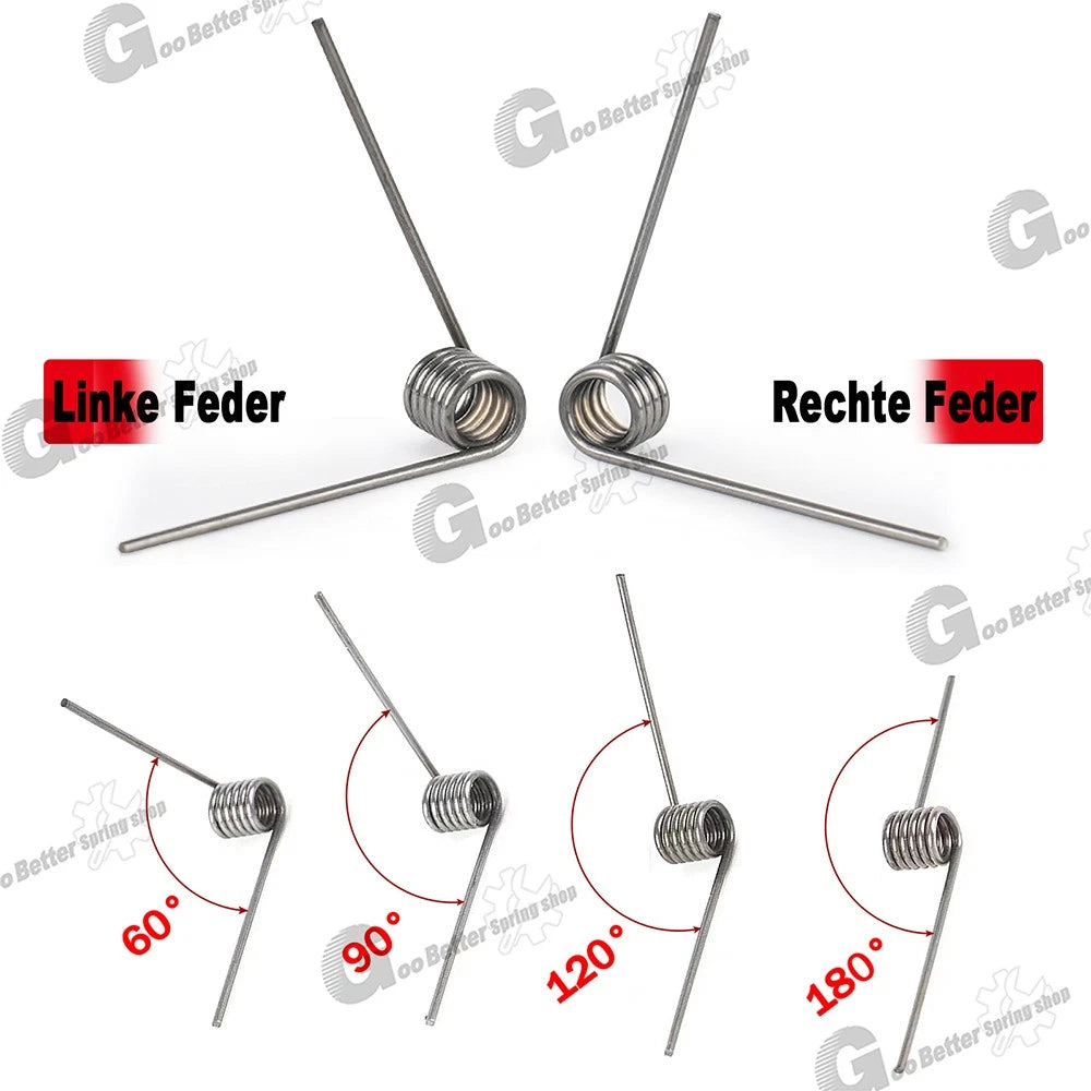 Schenkelfeder/Torsionsfeder/Drehfeder/D 1,5 mm Øa 8-16 mm Spannfeder linke Feder