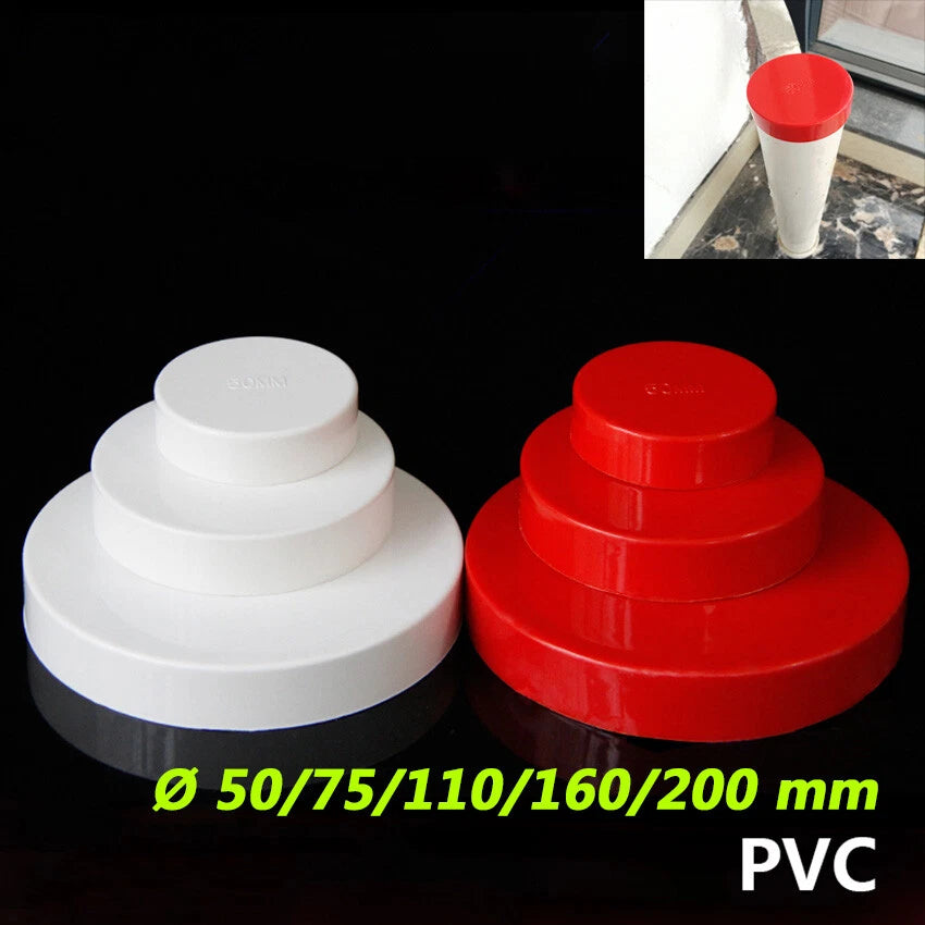 50 75 110 160 200mm PVC Rohr-Fittings Endkappe Deckel Abflussrohr Kappe Rot Weiß