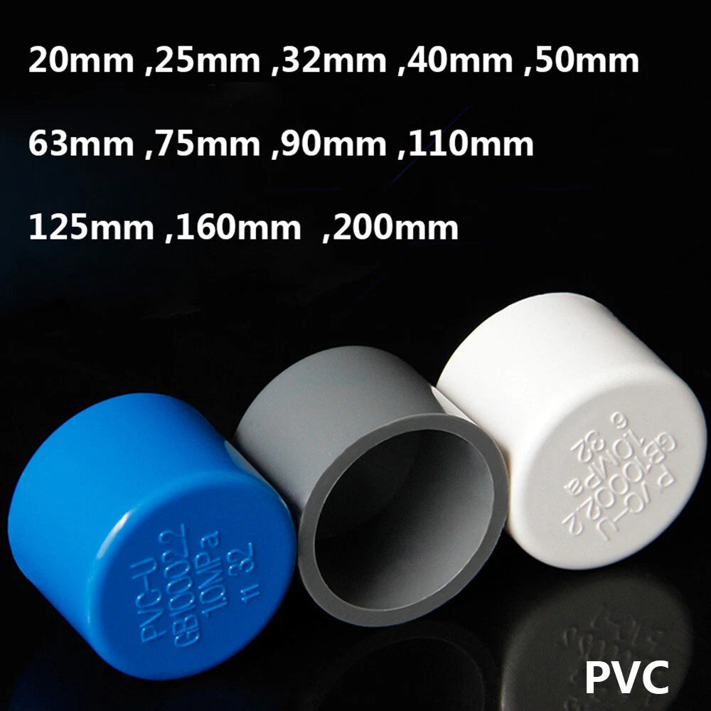 20mm - 200mm PVC Rohr-Fittings Endkappe Endstecker Deckel Stopfen Weiß Grau Blau