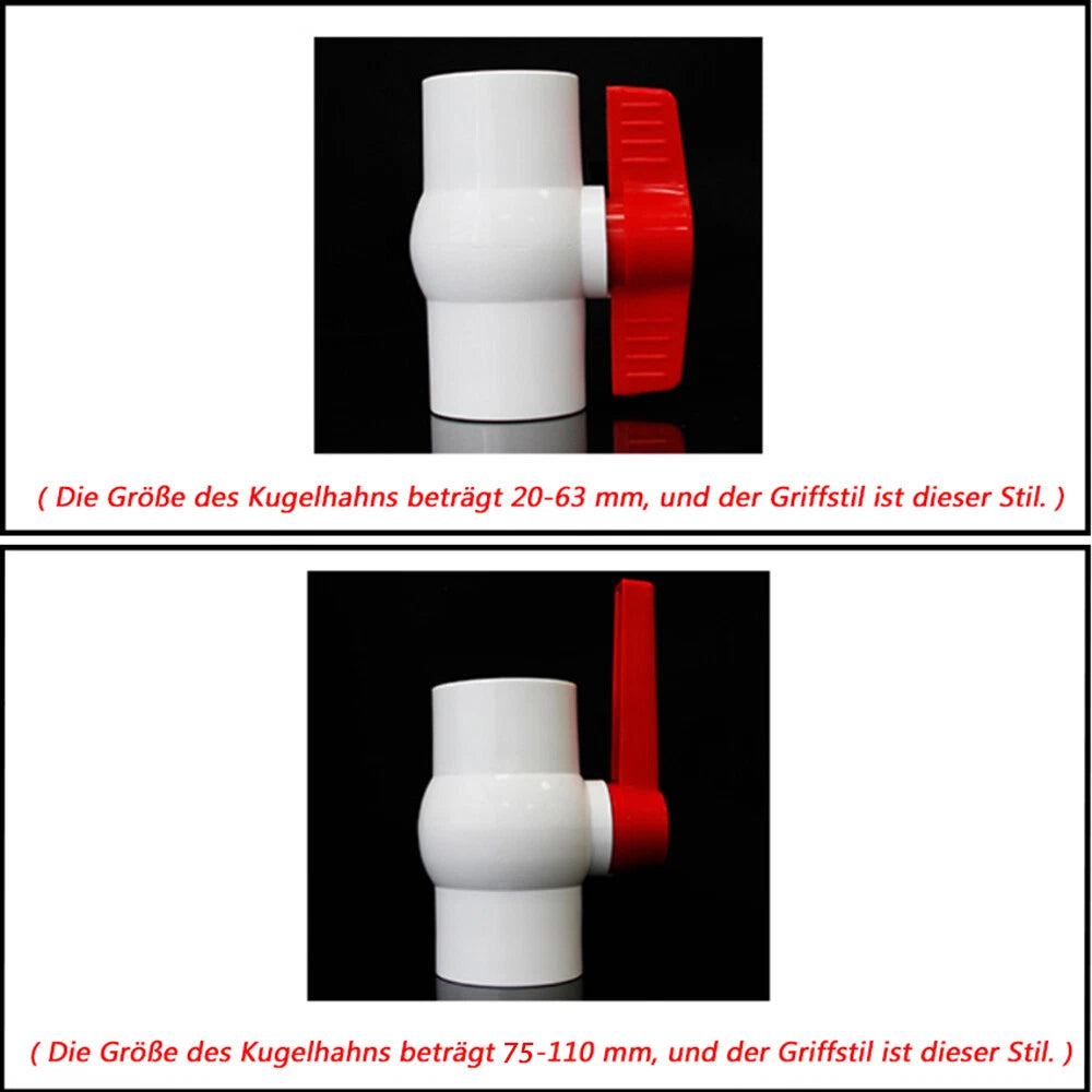 PVC Plastik Rohr-Fittings Kugelhahn Muffe Klebefitting Absperrhahn 20 bis 110mm