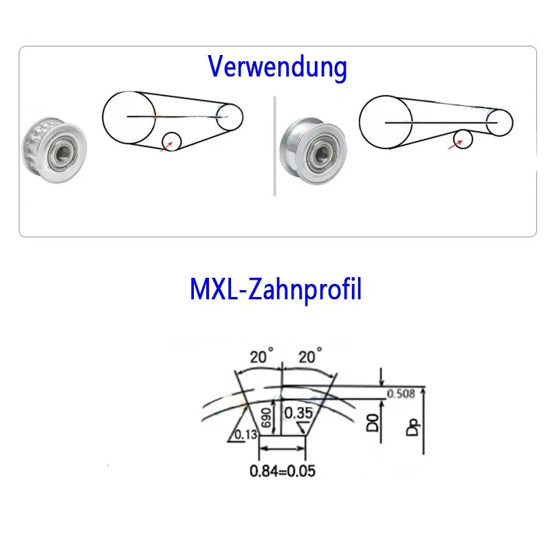 MXL Zahnrad Antrieb Riemenscheibe Zahnriemenrad CNC 3D Drucker Kugellager Pulley