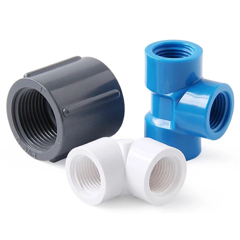 PVC Fittings Winkel T-Stück Muffe 1 4" 3 4" 1" Innengewinde Rohr Verbindung