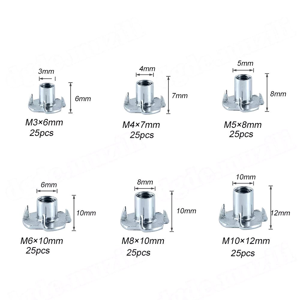 150pcs M4 M5 M6 M8 Thickened Steel Four Claws Speaker Nut Blind Pronged Insert T - nut Wood Furniture Nut Assortment Kit Set - HomeDIYer