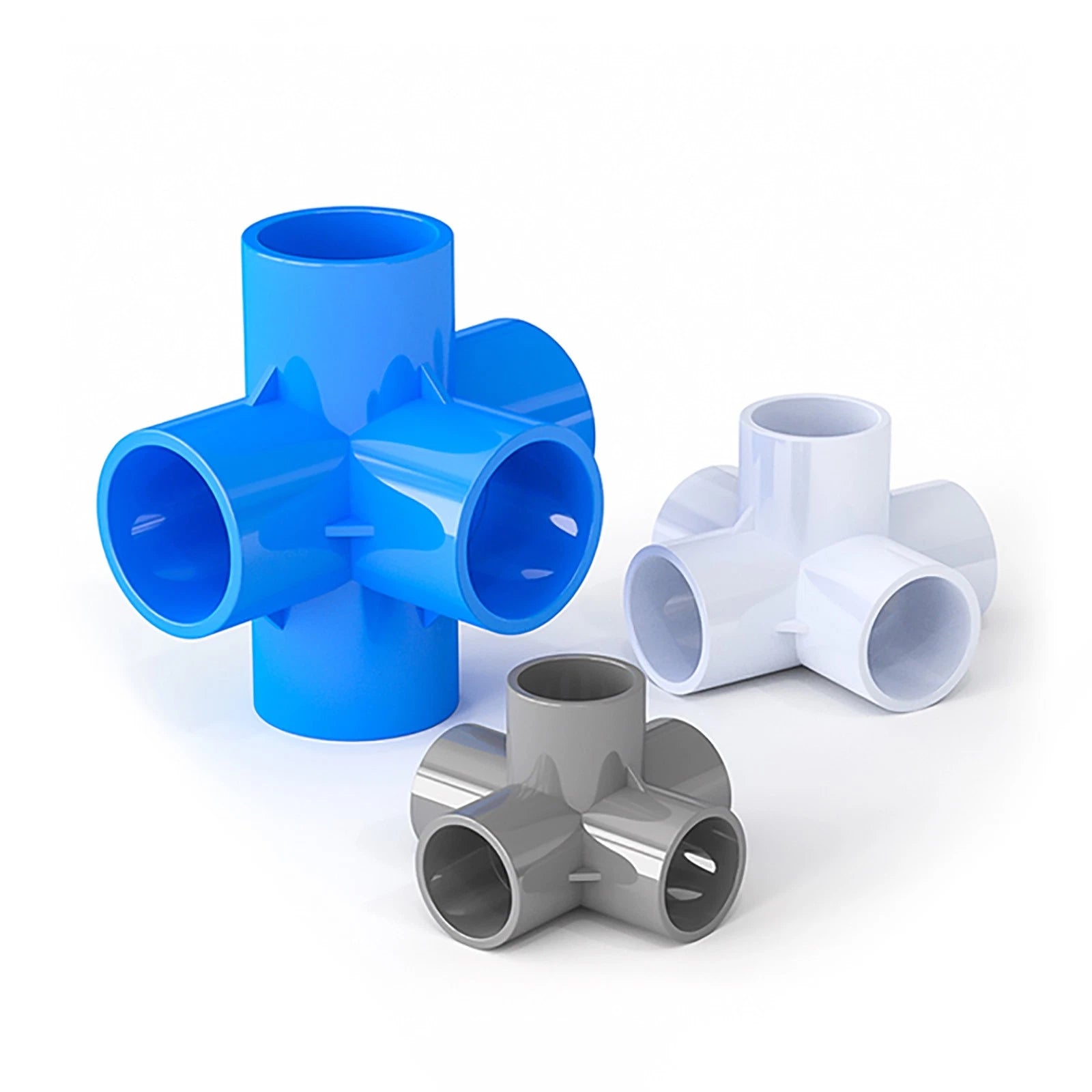 PVC 5 Wege Winkel Rohr Fittings 20mm-50mm Klebefittings Muffen Weiß Blau Grau