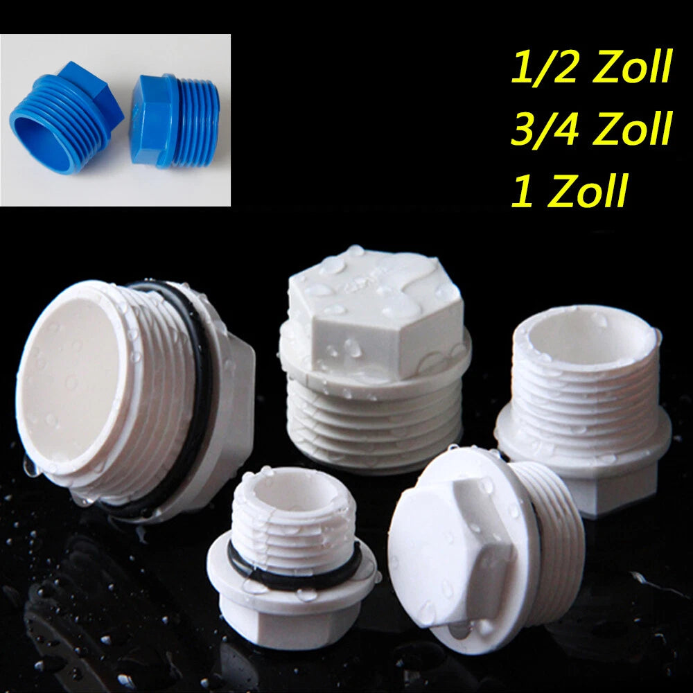 1 2", 3 4", 1" Außengewinde PVC Plastik Rohre-Fittings Stopfen Stecker Weiß,Blau