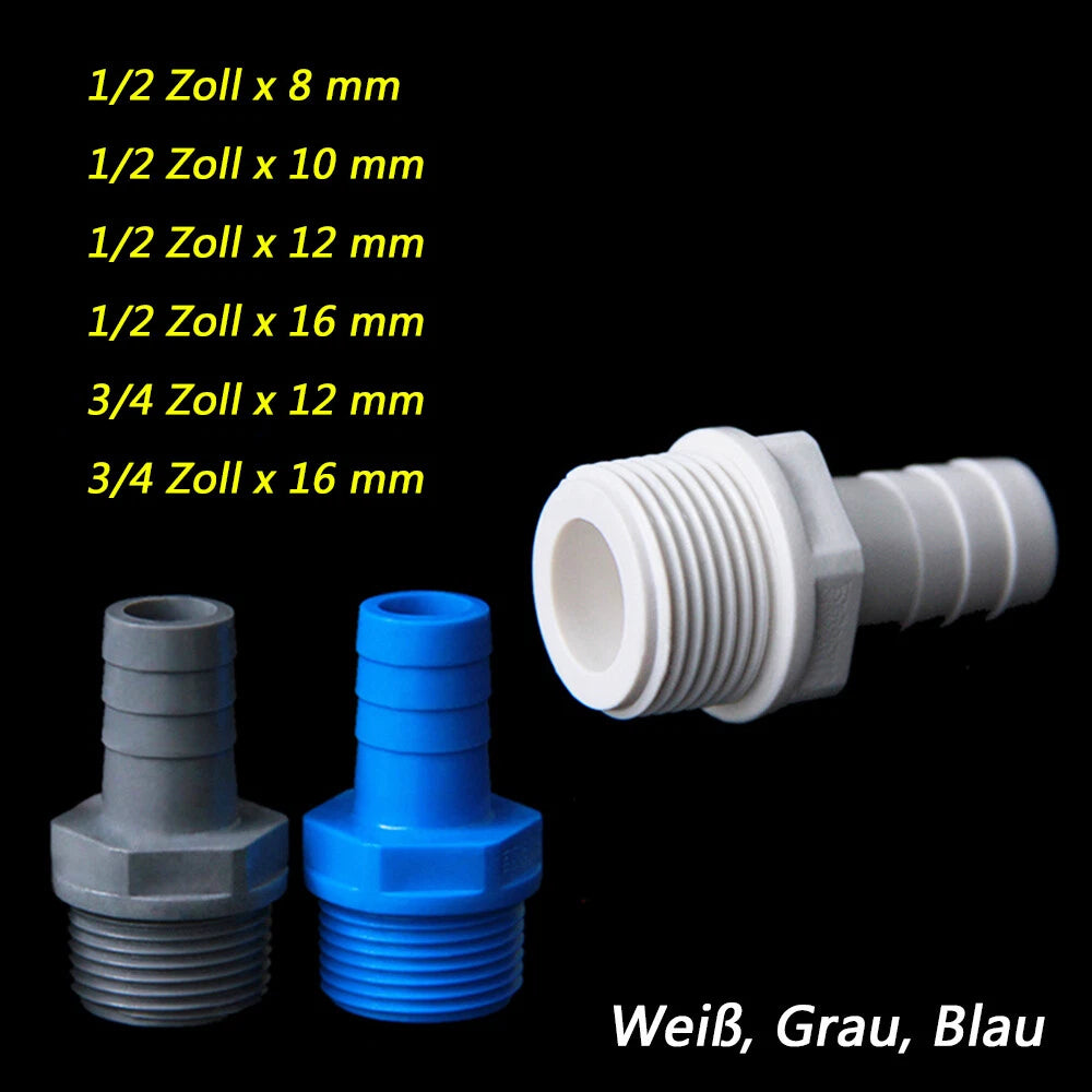 1 2 Zoll 3 4 Zoll Außengewinde x Schlauchtülle Nippel PVC Rohre-Fittings Adapter