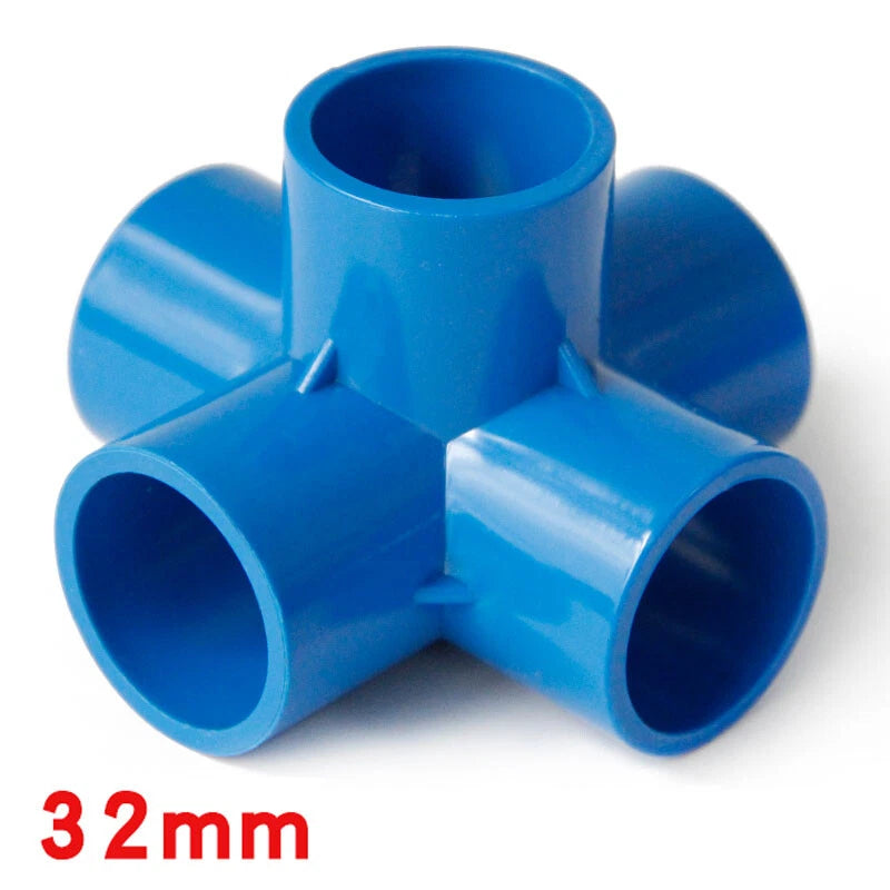PVC 5-Wege Winkel 90° Rohr-Fittings Klebefittings Muffen Blau 20 25 32 40 50mm