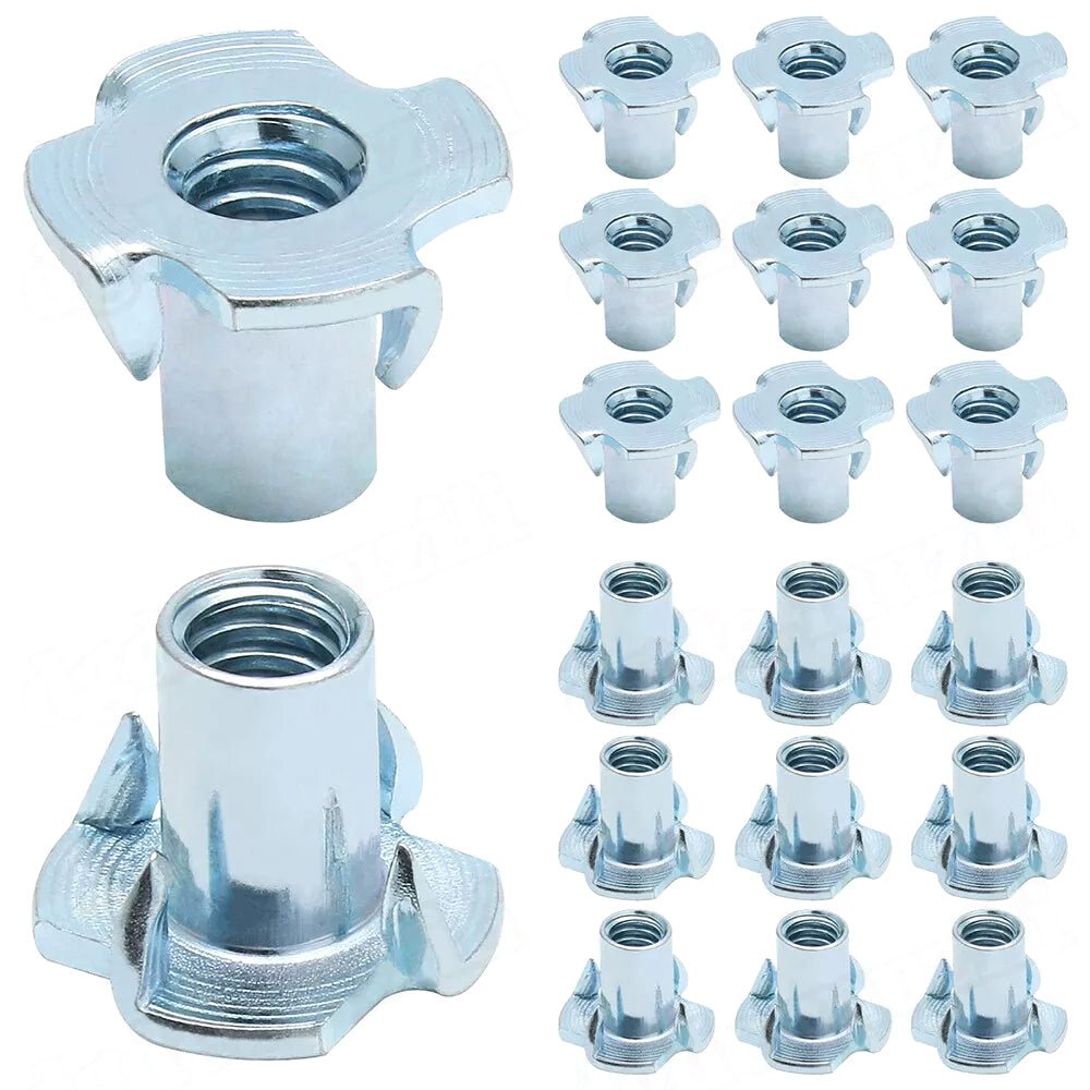 150pcs M4 M5 M6 M8 Thickened Steel Four Claws Speaker Nut Blind Pronged Insert T - nut Wood Furniture Nut Assortment Kit Set - HomeDIYer