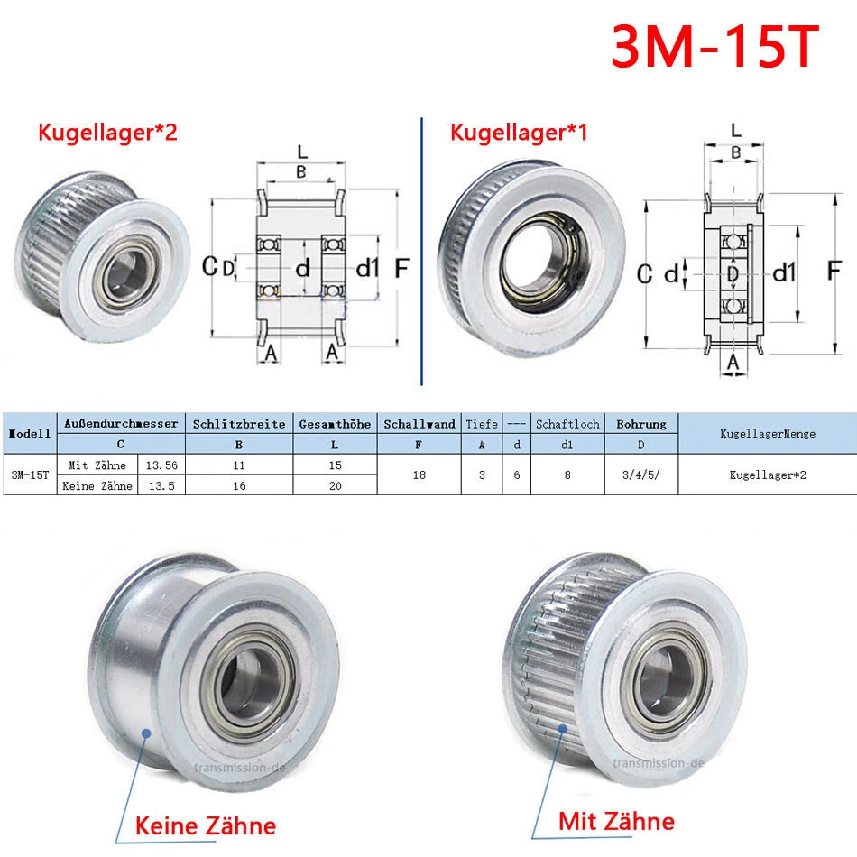 3M Führungsrolle ohne Zähne 5-60z Riemenscheibe Pulley für 3D Drucker CNC RepRap